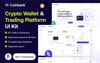 Coinbank — zestaw interfejsu użytkownika nowoczesnej platformy kryptograficznej i platformy transakcyjnej
