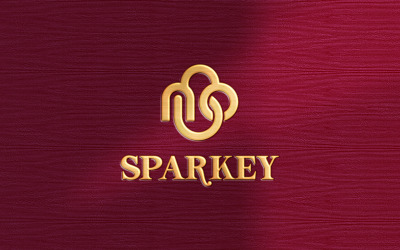 Red background with a gold arrow and a symbol for logo mock up design