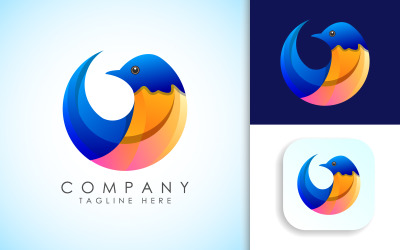 Design de logotipo de pássaro azul colorido moderno