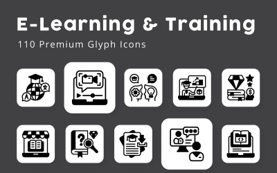 E Learning &amp;amp; Training Glyph ikoner