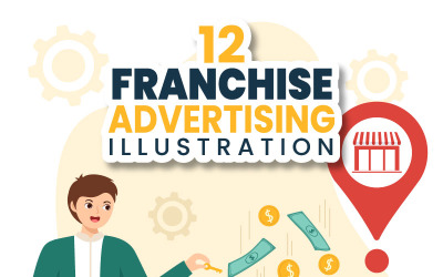 12 franšízová reklama obchodní ilustrace