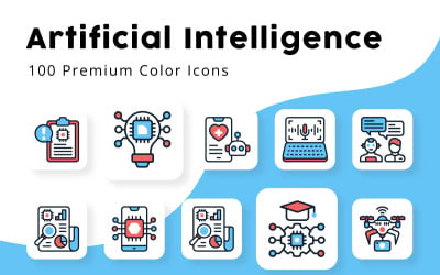 Iconos de colores mínimos de inteligencia artificial