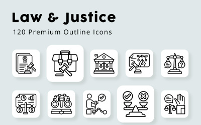 Icone di contorno di legge e giustizia