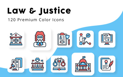Iconos de colores de la ley y la justicia