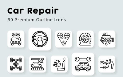 Iconos de contorno único de reparación de automóviles