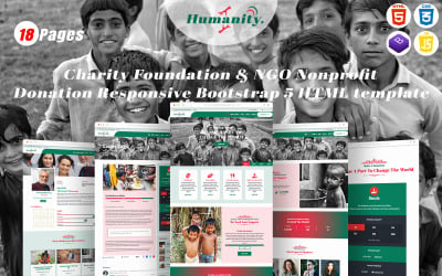 Humanity — Fundacja charytatywna i organizacja pozarządowa Darowizna non-profit Responsywny szablon HTML Bootstrap 5