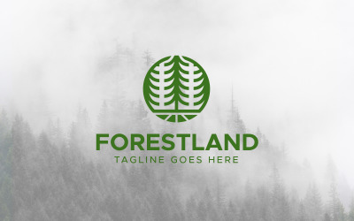 Orman arazi çam ağacı açık logo tasarım şablonu