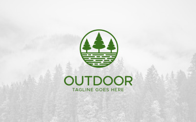 Modelo de design de logotipo de pinheiro de natureza de paisagem ao ar livre