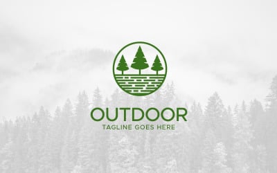 Outdoor landscape nature pine tree logo design template