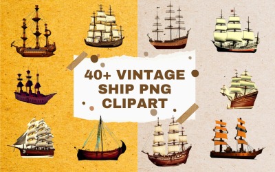 Акварель Vintage Ship PNG Комплект