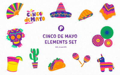 Parlak cinco de mayo eleman seti