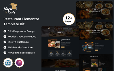 KafeWorld - Kit de modèles Elementor pour sites web de restauration et d&amp;#39;alimentation