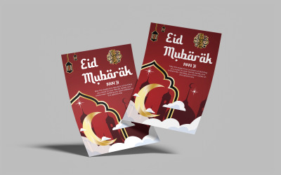 Kırmızı Eid Mubarak Tebrik El Ilanı Şablonu