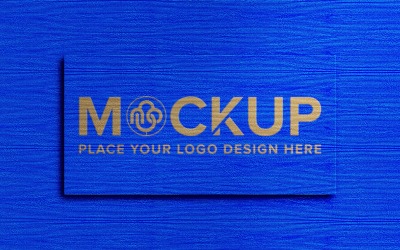 Logo-Attrappe auf blauer Stoffhintergrundtextur