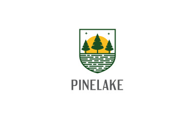 Modelo de design de logotipo de paisagem ao ar livre de lago de pinheiros