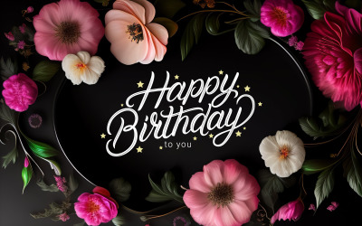 Открытка на день рождения Темная цветочная рамка Premium EPS и SVG