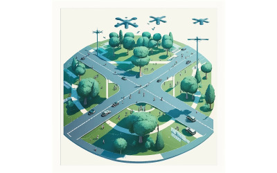Crossroads blå målad med massor av elektrisk illustration vektor