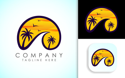 Tropikal plaj logo tasarım vektörü