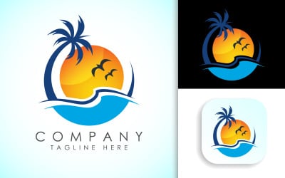 Vetor de logotipo de praia. onda de água do mar
