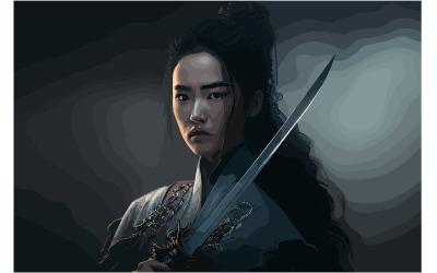 Adria Shevon Carácter Katana Ilustración Vector