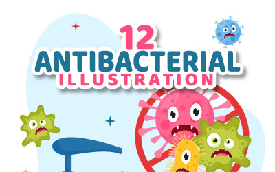 12 Antibakteriell vektorillustration