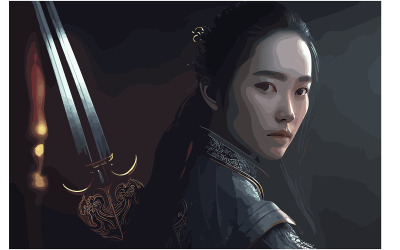 Doria Lennie Carácter Katana Ilustración Vector