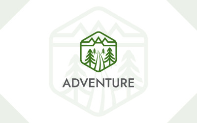 Plantilla de diseño de logotipo de naturaleza de montaña de bosque de aventura