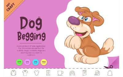 Cartoon Dog Begging. Clipart.