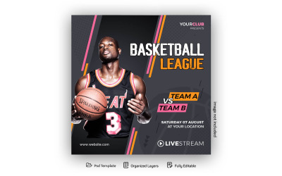 Modèle de publication sur les médias sociaux de la ligue de basket-ball