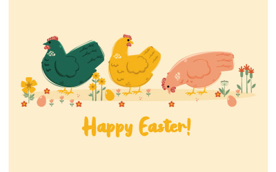 Postcard with Chicken Easter Illustration