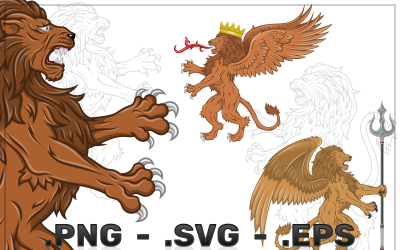Diseño vectorial de león con alas