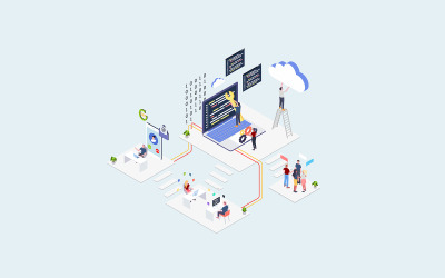 Illustrazione isometrica delle società di servizi di cloud computing
