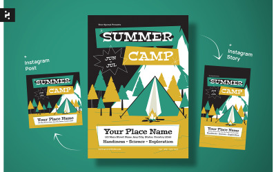 Folheto de acampamento de verão estilo meados do século