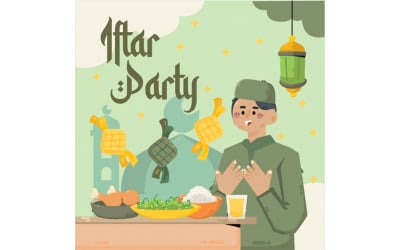 İftar Partisi İllüstrasyonu (düz tasarım)