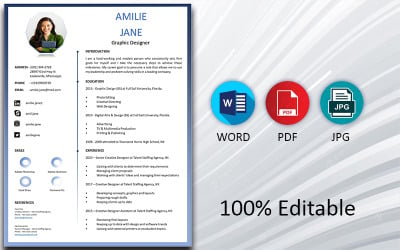 Blue White Elegant &amp;amp; Attractive Printable Resume Template for Graphic Designer