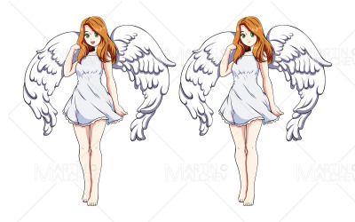 Angel Anime Girl på vit vektorillustration