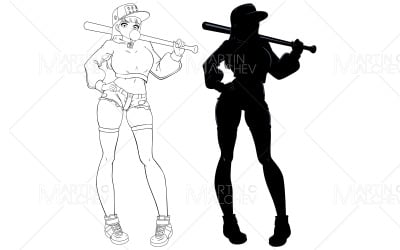 Anime Bat Girl Line Art Vector Illustration