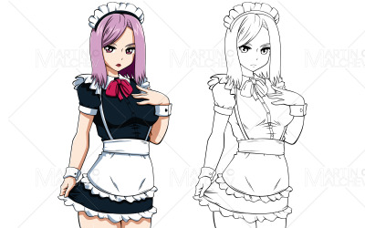 Anime hembiträde flicka porträtt vektorillustration