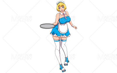 Anime serveuse fille sur blanc Vector Illustration