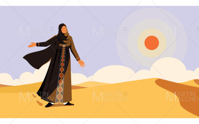 Arab nő sivatagi vektoros illusztráció