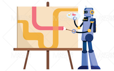 Artificial Intelligence Drawing on White Vector Illustration