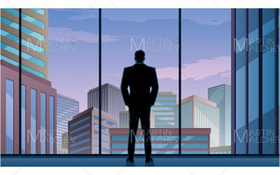 Businessman Watching City Day Vector Illustration