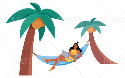 Freelancer femme sur hamac isolé Vector Illustration