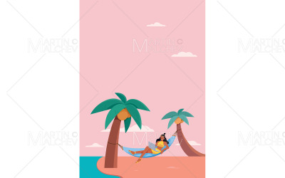 Freelancer femme sur hamac Vertical Vector Illustration