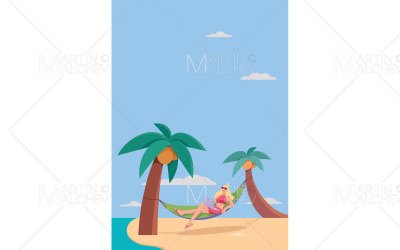 Freelancer Girl on Hammock Vertical Vector Illustration