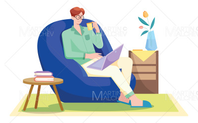 Freiberufler-Mann auf weißer Vektor-Illustration