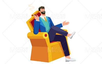 hombre rico, en, trono, vector, ilustración