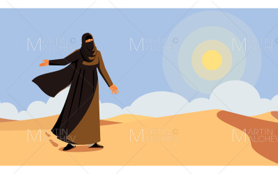 Muszlim nő a sivatagban vektoros illusztráció