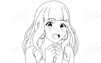 Positivt överraskad Anime Girl Line Art vektorillustration