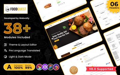Food Quest — szablony PrestaShop dla fast foodów | Pyszne Jedzenie Pizza PrestaShop 8.0 Motywy